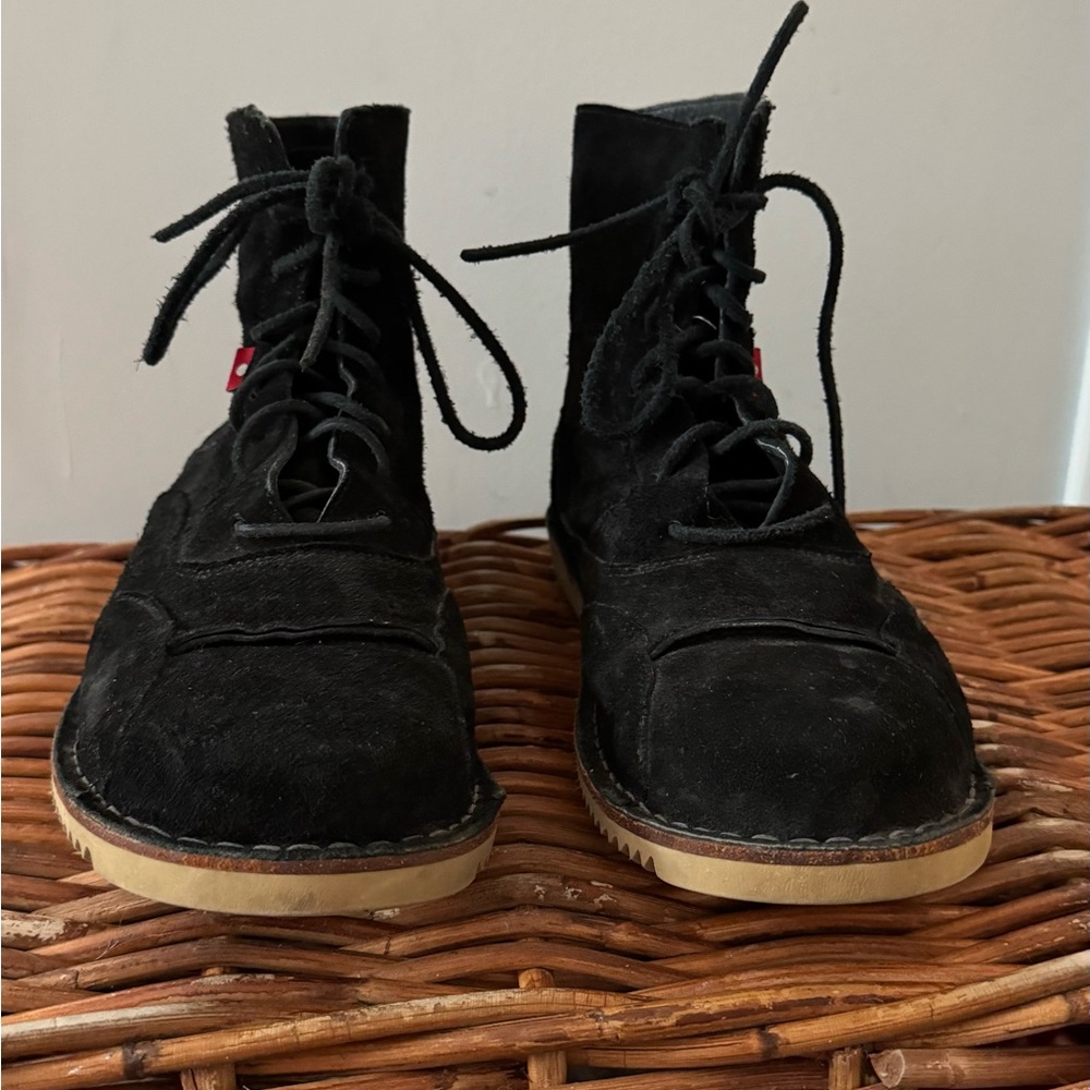 Rare Black Suede Ankle Boots with Light Sole